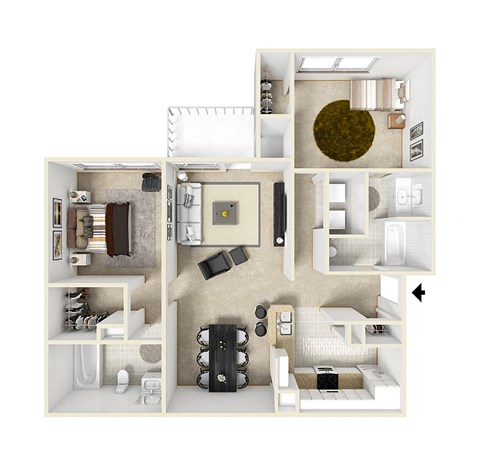 Floor plan for 2 beds, 2 baths, 1126 sqft